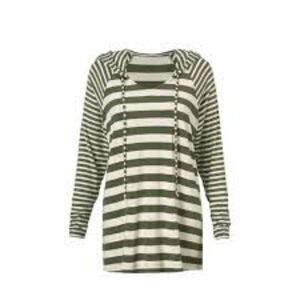Cabi Oatmeal/Olive Striped Playoff Hoodie Long Sleeved Top Shirt #3995 Size Med